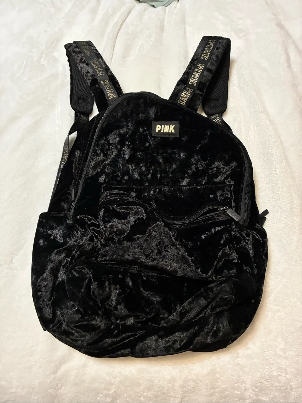 PINK BLACK VELVET BACKPACK